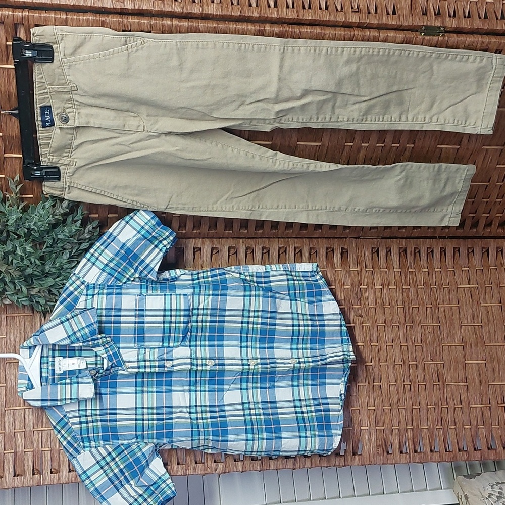 Boys Outfit, Size 8, Khakis, Blue Button Down